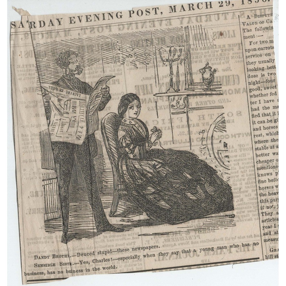 Antique 1856 Saturday Evening Post Clipping Victorian Illustration Dandy Brother